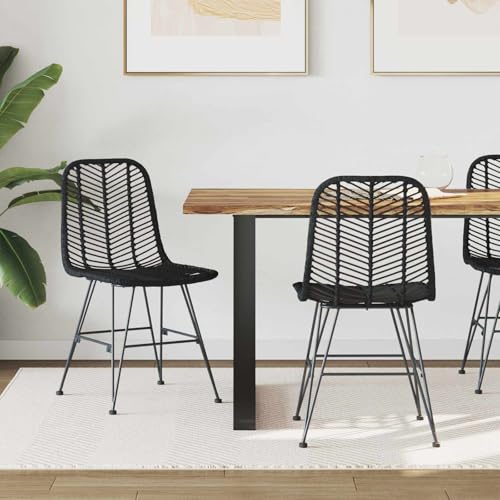 Genérico Silla de Comedor 2 pcs Negro 44 x 47 x 85 cm Ratan e Hierro,Mobiliario,Sillas,Sillas de Comedor,42011551