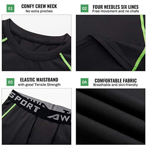 Boys Thermal Underwear 2 PCS Athletic Base Layer Kids' Compression Shirts and Leggings Set4