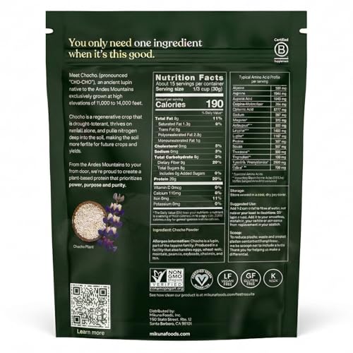 Image of Mikuna Pure Chocho Plant Protein Powder, Unflavored - 1 Ingredient, 20g Protein - Third-Party Tested, Vegan, Lectin Free - 15 Servings