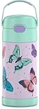 FUNTAINER Water Bottle with Straw - 12 Ounce - Kids Stainless Steel Vacuum Insulated Water Bottle with Lid, Butterfly Frenzy