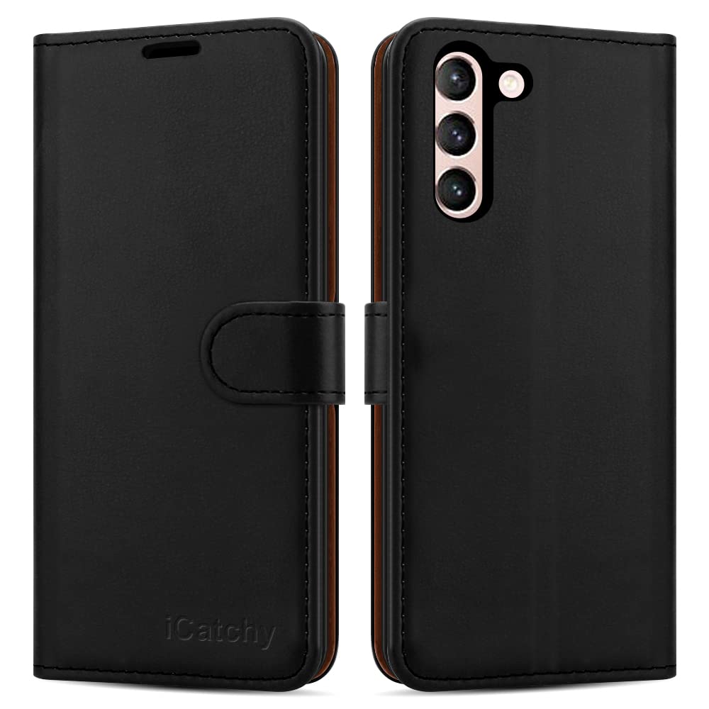 iCatchy for Samsung Galaxy S22 Case Leather Wallet Book Flip Folio Stand View Magnetic Closure with Card Slots Cover Compatible with Samsung Galaxy S22 5G 6.1'' (Black)