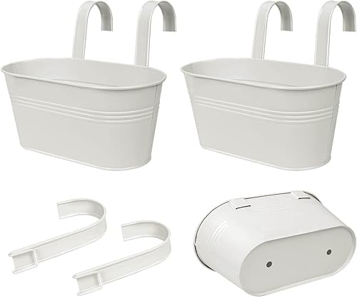 Maceta colgante de metal de 11 pulgadas para interiores, 3 cubos de metal para balcón con ganchos desmontables y agujeros de drenaje, macetas