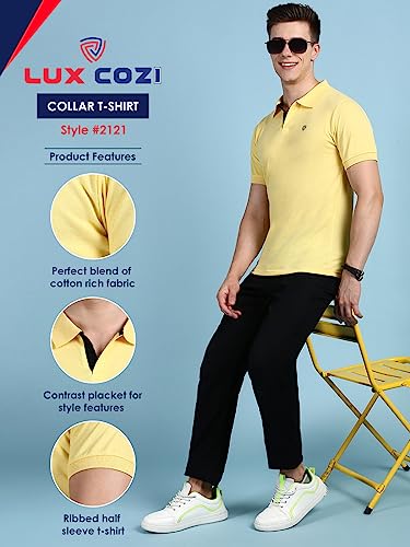 Image of Lux Cozi Men Cotton Solid Regular Fit Polo Shirt