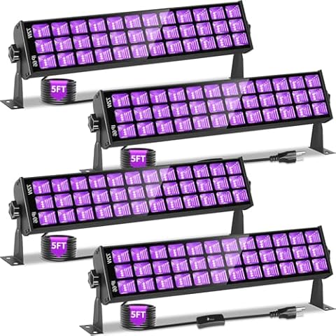 SHGPODA 4 Pack 72W Black Light Bar, IP66 Waterproof LED Blacklight with Plug+Switch+5ft Cord, Black Lights for Glow Party, Blacklight Bar for Halloween, Fluorescent Tapestry Body Paint Birthday Yard Cover