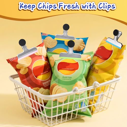 Image of Magnetic Chip Clips, Stainless Steel Chip Bag Clips with Strong Magnet and Silicone Cover, Heavy Duty Food Bag Clip for Kitchen Storage, 8 Pack Pink, 3 Inch