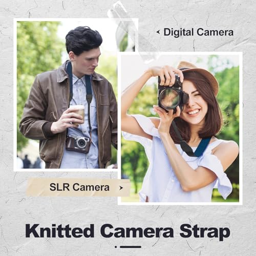 Image of Universal Camera Strap - Camera Neck Strap, Adjustable Shoulder Straps Compatible with Canon, Fujifilm, Nikon, Olympus, Panasonic and other SLR and mirrorless cameras - Blue and Black Stripes