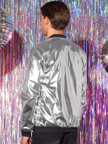 Lars Amadeus Holographic Baseball Jacket for Men's Zipper Disco Bomber Metallic Jacket3