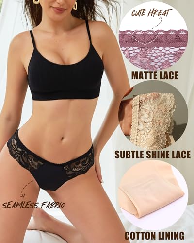 ROSYCORAL Sexy Underwear for Women Lace Silky Seamless No Show Undies Low Rise High cut Bikini Hipster Cheeky Panties 5 Pack2