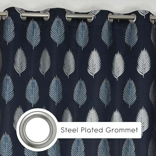 Image of FRESH FROM LOOM Stylish 9ft Jacquard Curtains | Modern Finish | Blocks 80% Light | Long Door & Window Ready | Anti-Wrinkle, Luxury Curtain (9ft, Navy-Blue, 2pc Set)