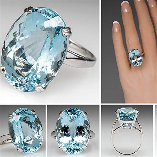 Fashion Women 925 Silver Large Oval Cut Aquamarine Gemstone Ring Engagement Wedding Jewelry Sapphire Topaz Women Ring2