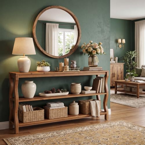 LITTLE TREE 63" Entryway Table Console Tables, 3-Tier Sofa Table