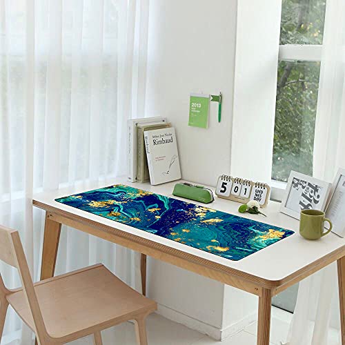 Image of iCasso Extended Gaming Mouse Pad (35.4x15.7 in), Large Non-Slip Rubber Base Mousepad with Stitched Edges, Waterproof Keyboard Mouse Mat Desk Pad for Work, Game, Office, Home - Blue Marble - XXL