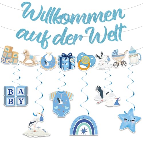 Tasoraor Willkommen Zuhause Baby Girlande - Welcome Home Deko Banner und Hängende Wirbel Glitzer Dekorationen für Babyparty Willkommen Zurück Party Junge