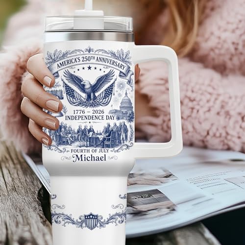 Image of Personalized 250th Anniversary Of America Tumbler - Custom Patriotic USA Flag 1776-2026 Gifts - US Eagle Freedom Tumbler 40OZ A14 - American Flag Independence Celebration Gifts For Men, Women