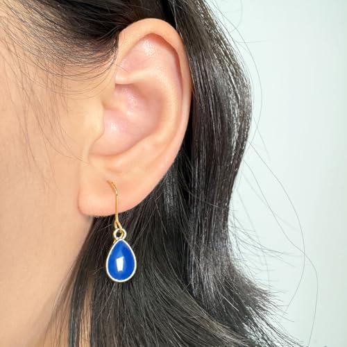 14K Gold Navy Blue Teardrop Drop Dangle Earrings4