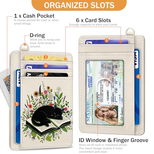 Image of Yonlevres Cat Credit Card Holder Slim RFID Wallet Women Small Travel Cute | Front Pocket, Handy, RFID Blocking, Woman Girls Ladies Gifts, D-ring for Keychain,Thin Mini Card Case, ID Window, PU Leather