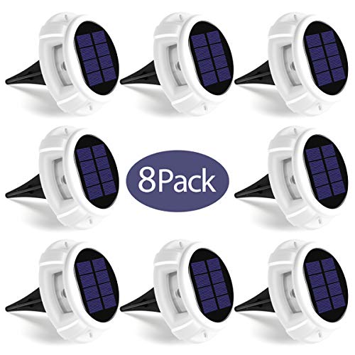 GIGALUMI Solar Deck Lights Outdoor, Solar Ground Lights with Constant Light Mode, Bright Cold White Waterproof Disk Lights for Dock, Garden, Ground, Stair, Driveway, Pathway, Landscape（8 Pack）