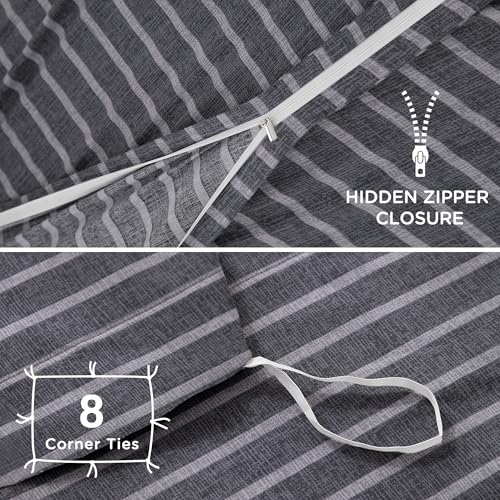 Image of TOCOMOA Striped Duvet Cover Set 100% Natural Cotton, Grey & White, King