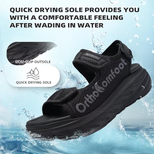 Image of Women's Orthopedic Wide Toe Box Sandals: Comfortable Arch Support Plantar Fasciitis Orthotic Casual Summer Beach Sandals, Adjustable Strap Flat Feet Walking Shoes for Foot Heel and Pain Relief