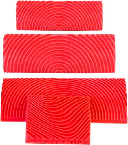 4 herramientas de vetas efecto madera de goma, herramientas para pintura con vetas de madera, rodillo para pintura con estructura de madera, decoración de pared, herramientas de bricolaje (color rojo,