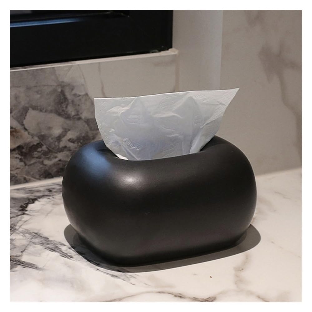 Uchwyt na pudełko na chusteczki Proste ceramiczne pudełko na chusteczki, ozdoba na biurko, serwetka do salonu i jadalni(Black)