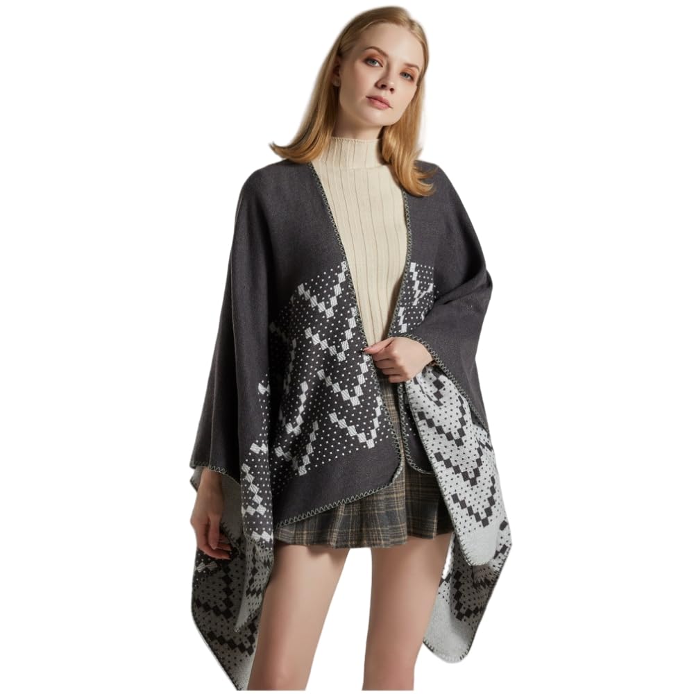 Poncho Femme Hiver Élégant Châle Femme Chaud Poncho Cape Réversible Écharpe Châle Hiver Automne Cadeau de Noël pour Femme