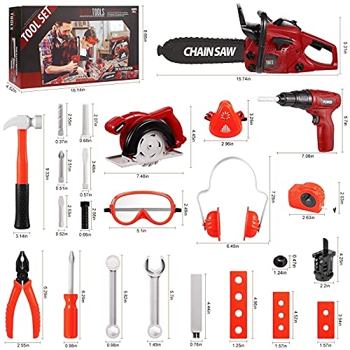 Vextronic 36 PCS Kids Tool Set with Toy Chainsaw Electronic Toy Drill with Sound and Light, Pretend Play Kids Tool Box Construction Toy, Great Toy Tool Set for Toddlers Boys Girls Ages 3+