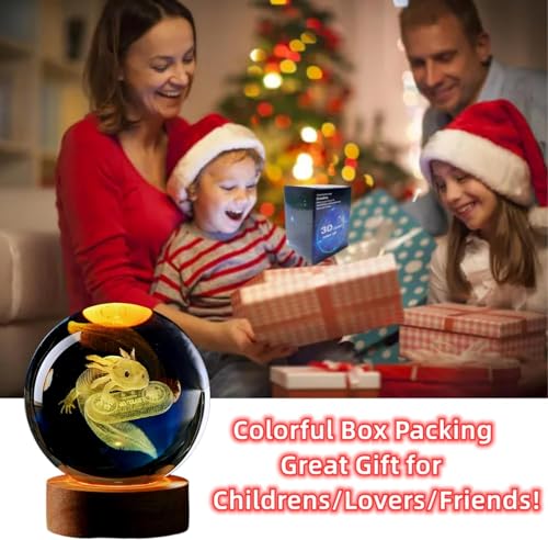 Image of Large 3D Axolotl Crystal Ball Night Light for Kids with Colorful LED Light Base,Bedroom Decor and Gift for Teens Boys and Girls and Fans, Christmas Classmates and Birthday (Multicolor Salamander2)