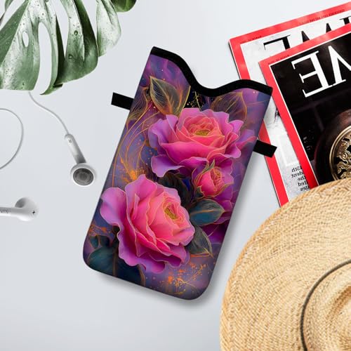 Image of Neoprene Cell Phone Sleeve Pouch Case Bag with Crossbody Strap Neck Lanyard for Women 7.1 X 3.9 in Beautiful Flowers
