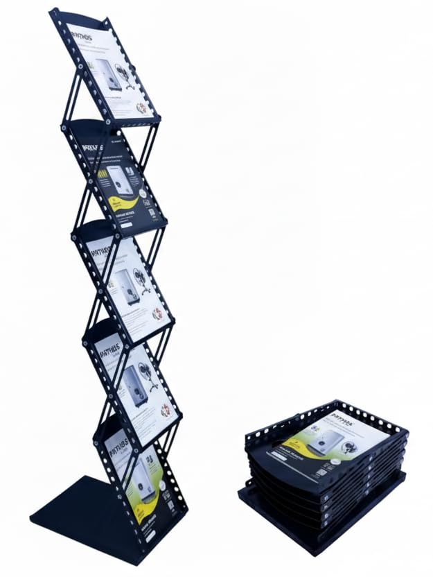 A4 Metal Portable Brochure Folding Zigzag Catalogue/Magazine/Leaflet/Literature Stand Rack Magazine Holder (5 RACK Black)-picture-26