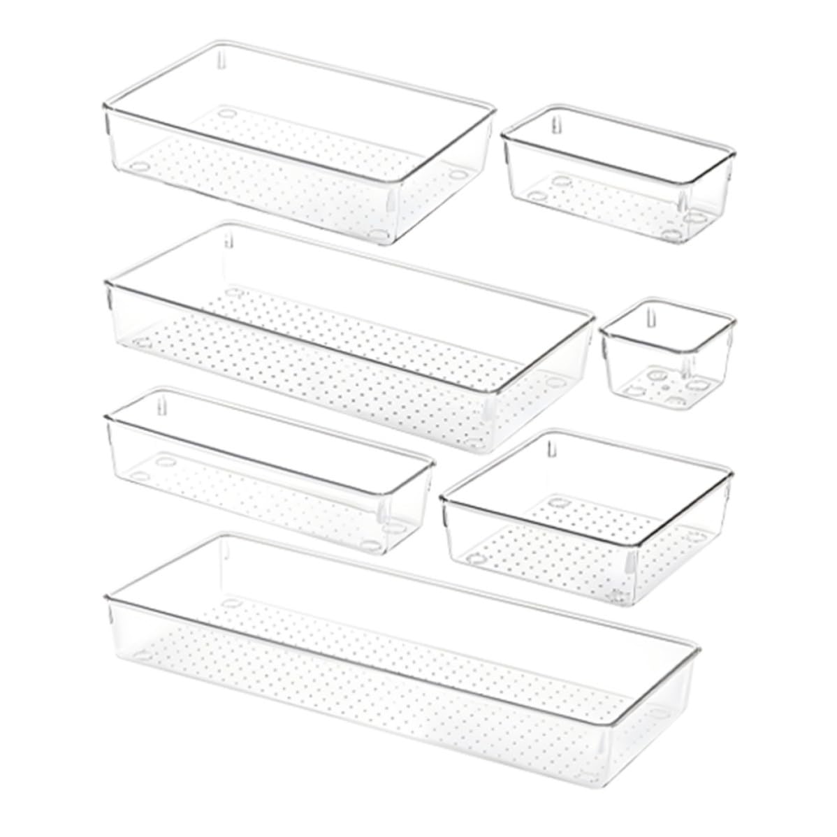 DOITOOL Set da Scrivania 7 Pezzi Organizer Trasparente Scomparti Multipli per Cassetti, Scatole Portaoggetti in Plastica per Casa e Ufficio, per Cancelleria e Accessori