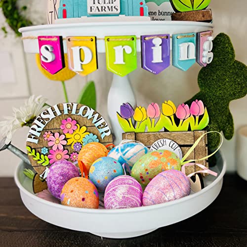 18 Pcs Various Foam Glitter Easter Decorations Eggs Hanging Ornaments For Easter Tree Decorations, Decorative Hanging Easter Eggs, Spring Decorations For Tree Easter Basket Stuffers Filler Spring Gift #TOP7