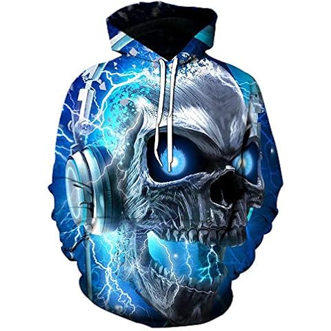 Hoodie Blue Headphone Skull Hoodie Hooded Sweatshirt Street Suit Style Tracksuit-Lms-378_XXS Cover