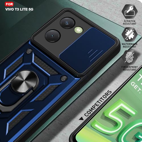 Image of AESTMO Polycarbonate Tough Armor Vivo Y18 / Y18E Bumper Back Case Cover|Ring Holder & Sliding Camera Shield Cover|360 Degree Protection Back Case Cover for Vivo Y18 / Y18E (Blue)