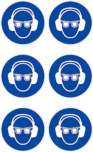 Daged MT-024 Use Hearing Protection M003 DIN EN ISO 7010 Sticker Diameter 4 cm Mandatory Sign Safety Sign Sticker Pack of 6
