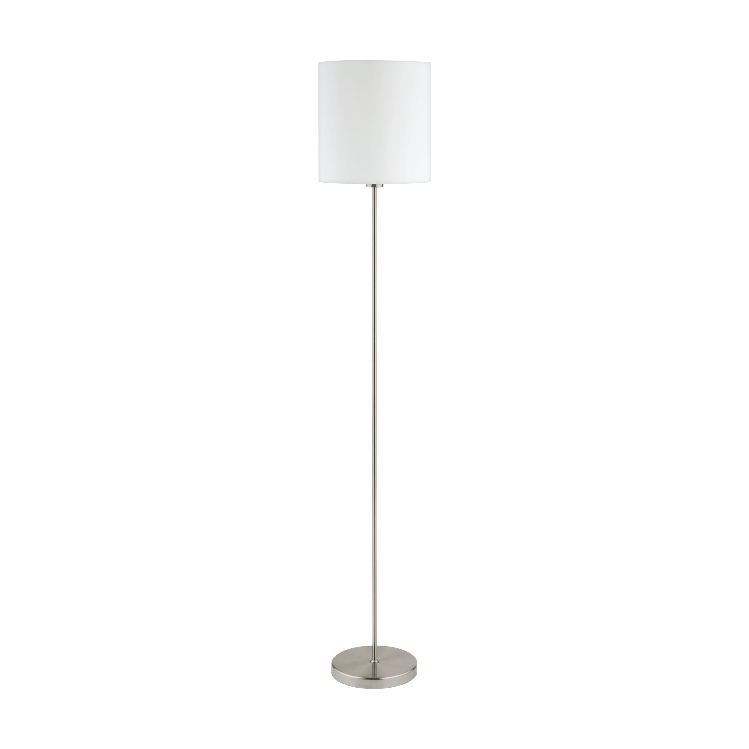 Eglo Lámpara de pie Pasteri, lámpara salón textil de 1 foco, lámpara de pie | de acero y tela, color níquel mate, blanco, portalámparas E27, incl interruptor de pie