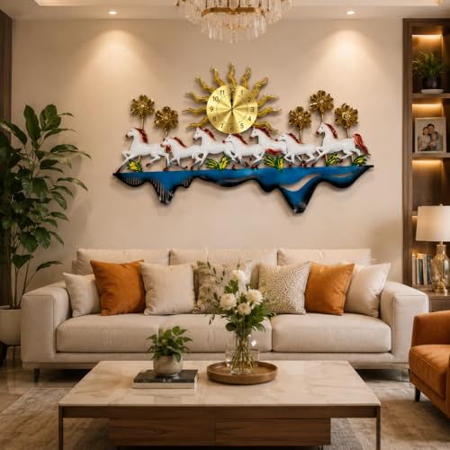 Image of SHREE 'O' GREEN TECH - Large Metal Seven Running Horse Wall Art, Premium Luxury Wall Hanging Decor for Living Room, Hallway, Office and Hotel Interiors, Size 50 x 24 Inch