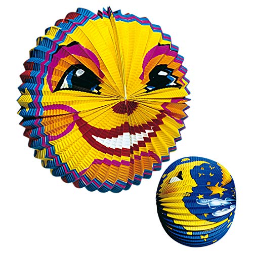 NET TOYS 2er Set Lampions mit Sonne & Mond - Blau-Gelb Sonne Ø 25cm & Mond Ø 30cm - Hübsche Party-Deko Papier-Laternen - Geeignet für Kindergeburtstag & Sommerfest