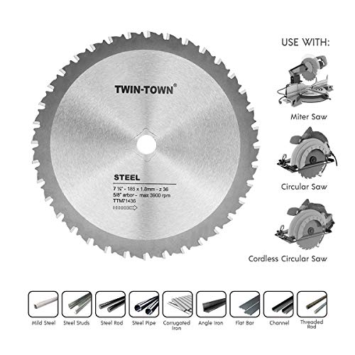TWIN-TOWN 7-1/4-Inch 36 Tooth Steel and Ferrous Metal Saw Blade with 5/8-Inch DMK