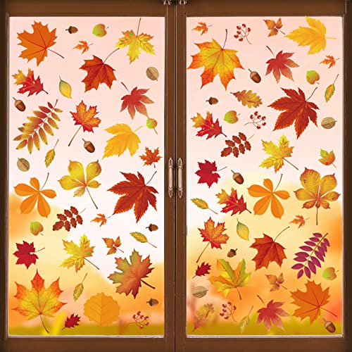 216 Pcs Fall Window Clings Stickers Fall Window Decorations for Fall Autumn Thanksgiving Holiday Glass Window Decorations