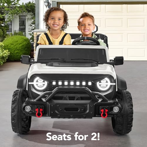 Image of Best Choice Products Kids 24V 2-Seater Electric Ride On Car Truck w / 132lb Weight Capacity, Parent Control, Bluetooth, LED Lights - White