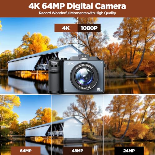 Appareil Photo Digital 4K 64MP autofocus avec Carte de 64 Go, Appareil Photo Numerique Compact Caméra Digitale avec écran 3,0", Zoom 18X, Digital Compact Camera pour vlog, Adolescents, débutants – Image 3