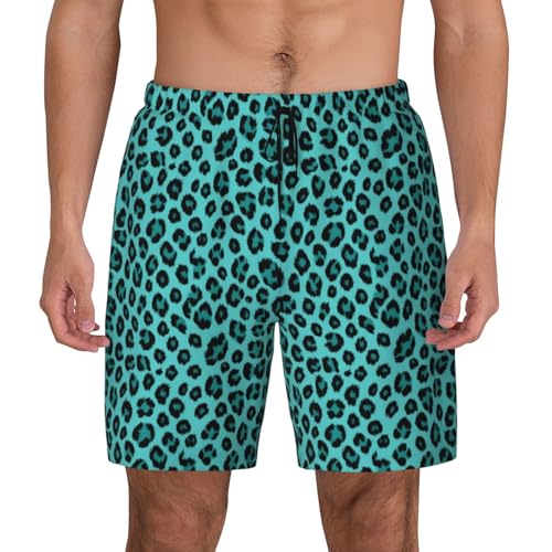 Bañador transpirable de hombre con estampado de leopardo turquesa moderno