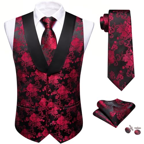Image of Barry.Wang Mens Silk Lapel /Shawl Collar Vest Tie Sleeve Holder Set Formal /Casual Paisley Vests Wedding Tuxedo Waistcoat