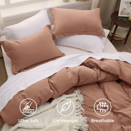 Image of Bedsure Prewashed Duvet Cover Full, Cotton-Like Bedding Set, Mocha Mousse | Ultra Soft, Relaxed Texture, 80 inchx90 inch Breathable Comfort, Hidden Zipper, 8 Corner Ties, Easy Care, OEKO-TEX, Year-Round Use