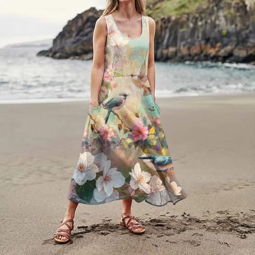 Plus Size Cotton Linen Summer Dresses for Curvy Women 2025 Sleeveless Maxi Vacation Beach Sundresses with Pockets