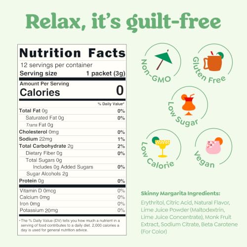 Image of Craftmix Skinny Margarita Cocktail & Mocktail Drink Mixer, Pack of 12 | Skinny Mixes, Water Flavoring Packets, Made with Real Fruit, Vegan Low-Carb, Low-Sugar, Non-GMO, Dairy Free, Gluten Free