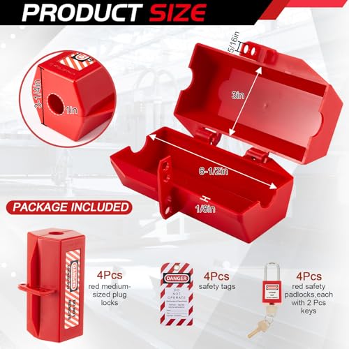 Image of Zonon 4 Sets Electrical Plug Lockout Kit with Safety Padlocks Keys & Tags