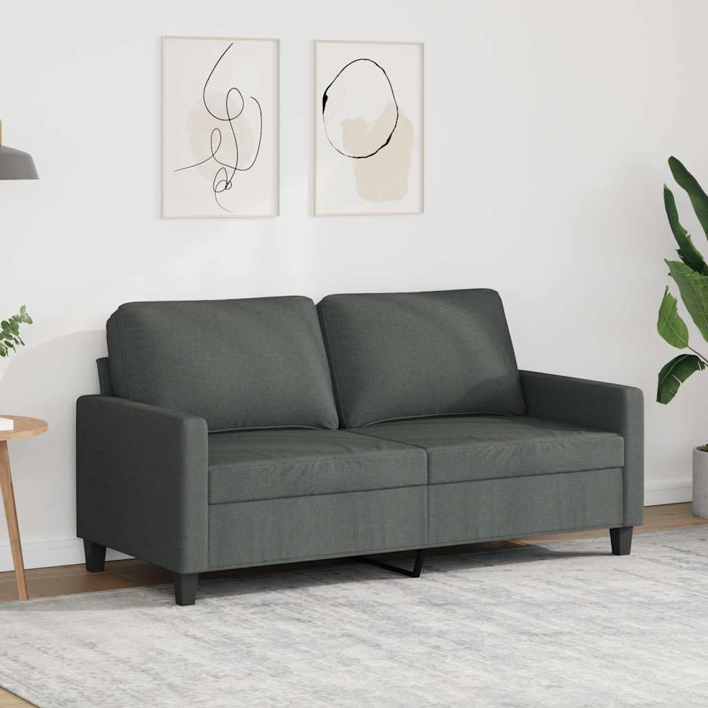 Sofa 2-osobowa, ciemnoszary, materiał z metalową ramą, szerokość siedziska 140 cm, wyściełana pianką, stabilny mebel tapicerowany do salonu, biura, wygodna kanapa do relaksu