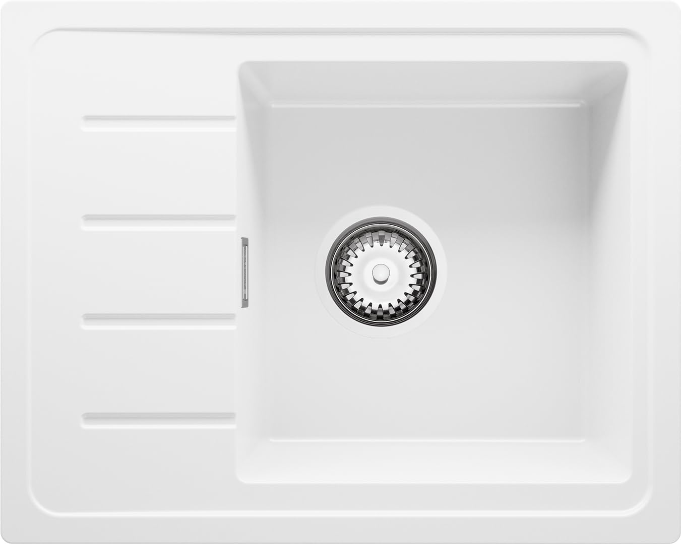 PRIMAGRAN Fregadero Cocina Blanco - Copenhague Easy, 55x44cm | Granito 1 Seno + Sifón, sobre Encimera al Mueble 45cm (S002)